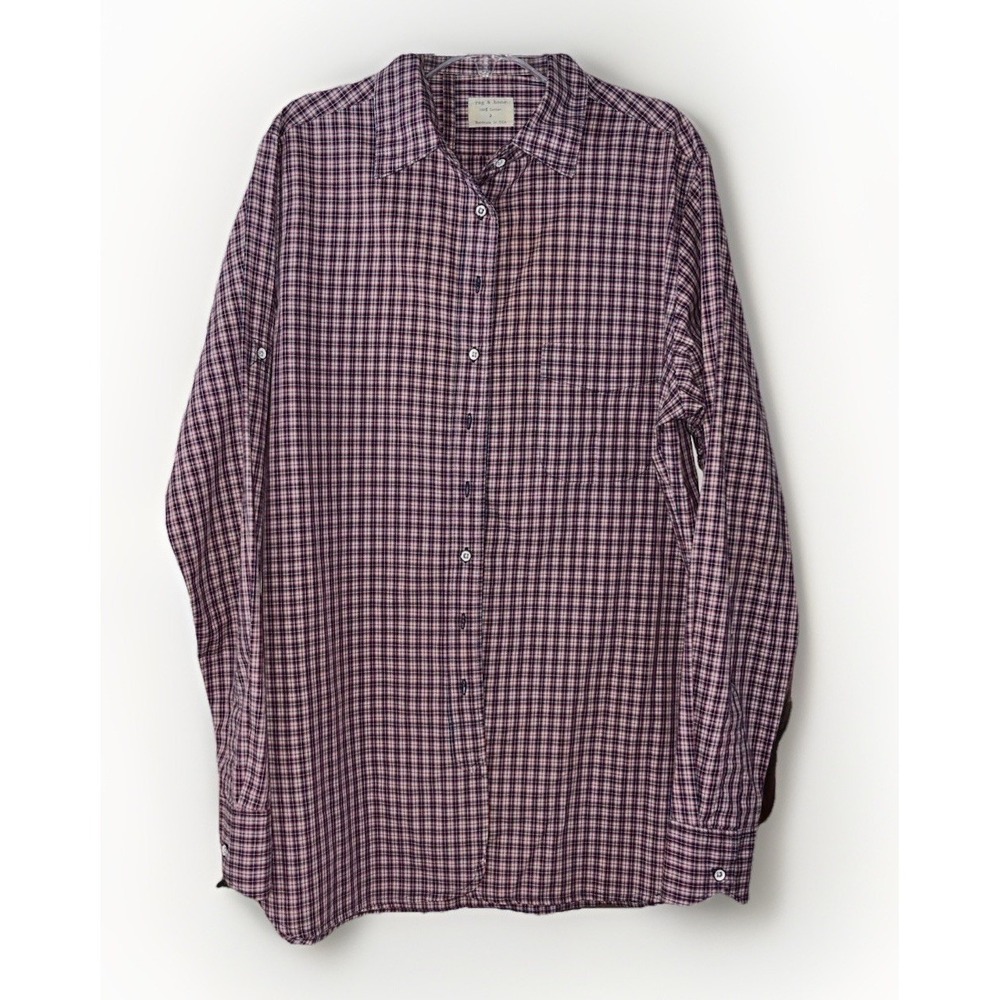 Rag & Bone Men's Plaid Button Up Shirt Red Blue Check Long Sleeve Size 2 Casual